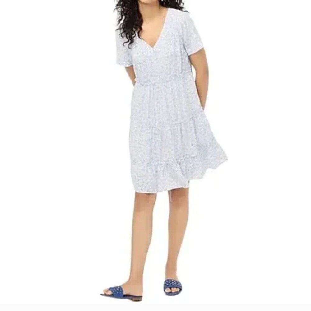 J. Crew Factory V-neck ruffle tiered mini dress in Watercolor Blue White S